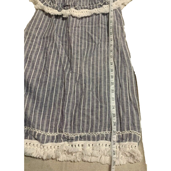 1. State Cotton Linen Boho Blouse Womens XS Extra-Small Fringe BlueWhite Striped - Picture 9 of 9